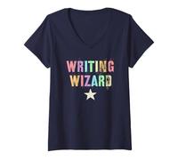 Womens Funny Writing Wizard English Teacher School Composition Club V-Neck T-Shirt