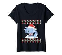 Womens Funny Xmas Kawaii Axolotl Family Pajamas Ugly Christmas V-Neck T-Shirt