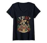Women's Funny Y Si Sí Mexico Flag Mexican Mexicans V-Neck T-Shirt