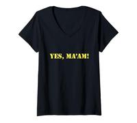 Womens Funny Yes Ma’am Yes Madam Obey Respect V-Neck T-Shirt