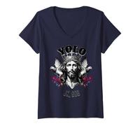 Womens Funny YOLO Jesus Christ Easter Christian Resurrection JK BRB V-Neck T-Shirt