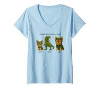 Womens Funny Yorkshire Evolution Dinosaur Mom Dad Kids V-Neck T-Shirt