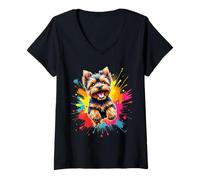 Women's Funny Yorkshire Terrier Dog Pop Art Yorkshire Terrier Lovers V-Neck T-Shirt