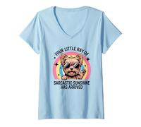 Women's Funny Yorkshire Terrier Tiny Boss Sarcastic Attitude Dog Mom V-Neck T-Shirt