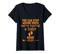 Women's Funny, You Can Stop Asking When We're Having a Baby Now 2027 V-Neck T-Shirt