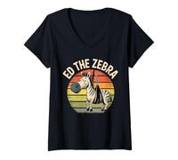 Womens Funny Zebra Captured - Ed The Zebra Captured Retro Zebra V-Neck T-Shirt