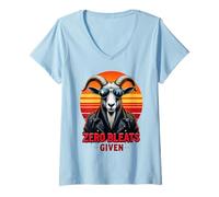 Women's Funny Zero Bleats Given Goat Retro Rocker Vibes V-Neck T-Shirt