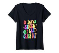 Womens Funny Zero Days Since My Last Crash Out Humor V-Neck T-Shirt