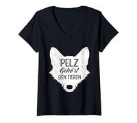 Womens FUR BELONGS TO NATURE Anti Fur Funny Animal Rights V-Neck T-Shirt