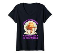 Womens FUR EVERYWHERE AND NOT A CARE IN THE WORLD V-Neck T-Shirt