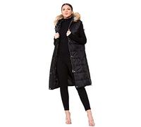 WOMENS FUR HOODED LONG PUFFER BLACK GILET JACKET PADDED TOP BODY WARMER 10-20 (as8, alpha, l, regular, regular, Black)