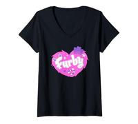Womens Furby Lovely Heart Shape Pink Fur V-Neck T-Shirt