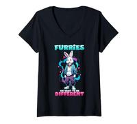 Womens Furries We Want To Be Different I Furry Rabbit Cosplay V-Neck T-Shirt