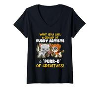 Womens Furry Artists A 'Purr-D' of Creatives Quotes for Pet Owners V-Neck T-Shirt