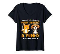 Womens Furry Artists A 'Purr-D' of Creatives Quotes for Pet Owners V-Neck T-Shirt