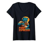 Womens Furry Before Espresso Werewolf Coffee Art V-Neck T-Shirt