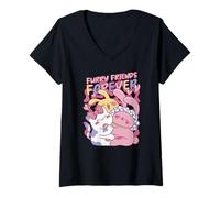 Women's Furry Friends Forever Cute Anime Bunny V-Neck T-Shirt