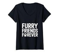 Womens Furry Friends Forever Paw Print Pet Lover Design V-Neck T-Shirt