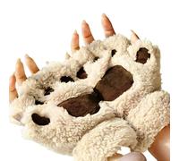 Womens Furry Paws Animal Cat Wolf Bear Dog Paws Claws Cosplay Gloves, Fingerless String Plush Warm Thermal Mittens For Teens Girls Halloween Party Fancy Dress