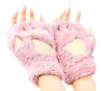 Womens Furry Paws Animal Cat Wolf Bear Dog Paws Claws Cosplay Gloves, Fingerless String Plush Warm Thermal Mittens For Teens Girls Halloween Party Fancy Dress