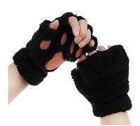 Womens Furry Paws Animal Cat Wolf Bear Dog Paws Claws Cosplay Gloves, Fingerless String Plush Warm Thermal Mittens For Teens Girls Halloween Party Fancy Dress