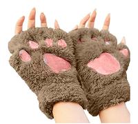 Womens Furry Paws Animal Cat Wolf Bear Dog Paws Claws Cosplay Gloves, Fingerless String Plush Warm Thermal Mittens For Teens Girls Halloween Party Fancy Dress