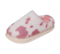Women's Furry Slip On Slippers Winter Warm Home Shoes Soft Flat Round Toe Comfortable Indoor Outdoor Couples Prints (Red, 4)