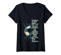 Womens Futsal Ball Smash Indoor Soccer Sports Arena Style V-Neck T-Shirt