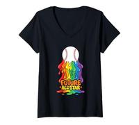 Women's Future All-Star Baseball Rainbow Drip Youth Player V-Neck T-Shirt