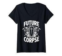 Womens Future Corpse Funny Halloween Coffin Bats V-Neck T-Shirt