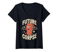 Womens Future Corpse Funny Halloween Coffin Bats V-Neck T-Shirt
