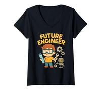 Womens Future Engineer Kids STEM Robot Cartoon V-Neck T-Shirt