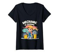 Womens Future Mechanic Kids Outfit Mechanic in Training Style V-Neck T-Shirt