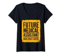Women's Future Medical Assistant Who Loves Coffee Student Funny Job V-Neck T-Shirt
