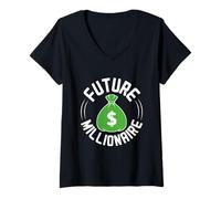 Women's Future Millionaire Funny Moneybags Rich Dollar Bills Bitcoin V-Neck T-Shirt