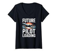 Womens Future Pilot Loading Airplane Aviation Kid V-Neck T-Shirt