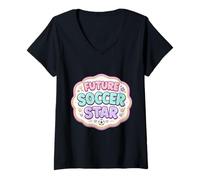 Women's Future Soccer Star Kids Player Lover Child Girl Feminine V-Neck T-Shirt