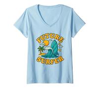 Women's Future Surfer Ocean Surfing Waves Vibes for Kids V-Neck T-Shirt