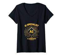 Womens Futuristic AI Enthusiast Graphic Design V-Neck T-Shirt