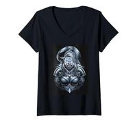 Womens Futuristic Armored Warrior Design V-Neck T-Shirt
