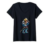 Womens Futuristic Rap Lion | Ultra-Realistic Street Style King Art V-Neck T-Shirt
