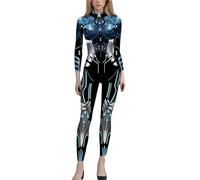Women's Futuristic Skeleton Robot Graphic Full Body Jumpsuit with 3D Print Design and Rear Zipper Halloween Costume (Black, XXXL)