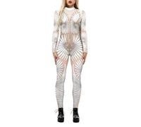 Women's Futuristic Skeleton Robot Graphic Full Body Jumpsuit with Back Zipper Halloween Costume (White, XXXXL)