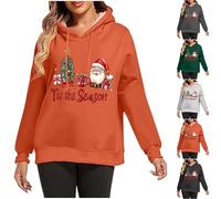 Women's Fuzzy Christmas Hoodie Santa Claus Print Sweatshirt Long Sleeve Pullover with Pocket Cozy Warm Jumper Casual Streetwear Top for Winter Daily Wear Home or Travel