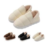 Women's Fuzzy Comfy Memory Foam Slippers, Closed Back Anti-Skid Sole Bedroom House Slippers, Slip-On Fall Winter Warm House Shoes for Indoor Outdoor Comfort White