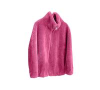 Womens Fuzzy Fleece Coat Teddy Bear Fleece Full Zip Coat Solid Color Warm Winter Double Fleece Sweatshirts Fluffy Jumper Overcoat Cardigan Ladies Plus Size Faux Fur Jacket Cashmere Coats Hot Pink XXL