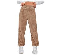 Womens Fuzzy Fleece Jogger Sweatpants 2023 Winter Warm Plush Home Pyjama Bottoms Loose Straight Leg Lounge Pull On Fluffy Pajama Pants Nightwear Sleepwear Elasticated Cuffed Activewear Trousers Brown
