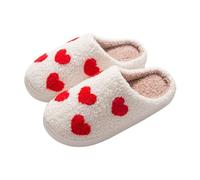 Women's Fuzzy Love Heart Cotton Slippers Winter Warm Soft Comfy Memory Foam Slip On Slippers Ladies Comfortable Anti-Slip Plush Home Shoes Indoor Outdoor Size 6 White