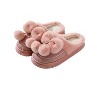 Women's Fuzzy Memory Foam Slippers Cozy Winter Slippers with Elegant Pom-poms Bow Soft Plush Comfy Warm Couple Slip-On Indoor Home Cosy Shoes (4.5) Pink