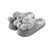 Women's Fuzzy Memory Foam Slippers Cozy Winter Slippers with Elegant Pom-poms Bow Soft Plush Comfy Warm Couple Slip-On Indoor Home Cosy Shoes (Grey, 6.5)